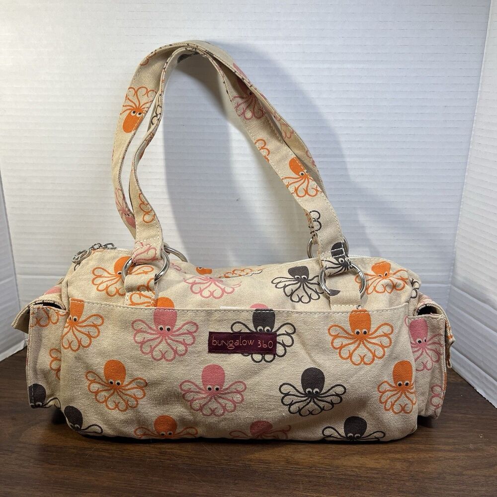 Octopus Bungalow 360 Canvas Small Tote Hand Shoulder Bag Purse Double Handles